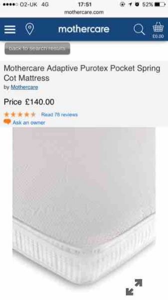 mothercare adaptive purotex pocket spring cot bed mattress