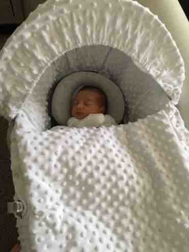 newborn sleeping in moses basket